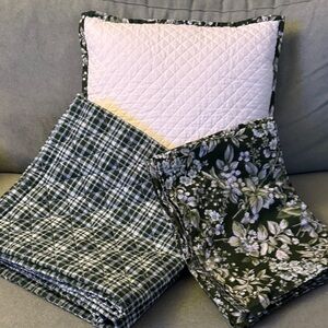 Laura Ashley Bramble - Green Floral and Plaid shams - Euro and regular size.